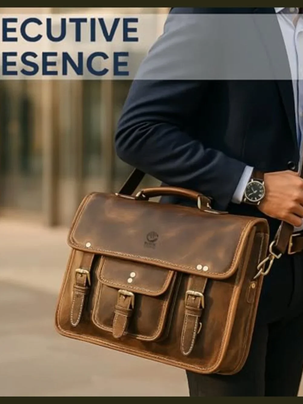 Full Grain Buffalo Leather Messenger Bag 16 Inch Laptop Briefcase